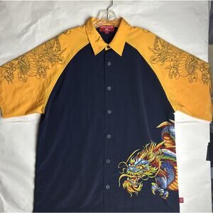 JNCO Jeans Shirt Short Sleeve Button Up Colorful Dragon Vintage Y2K Mens L